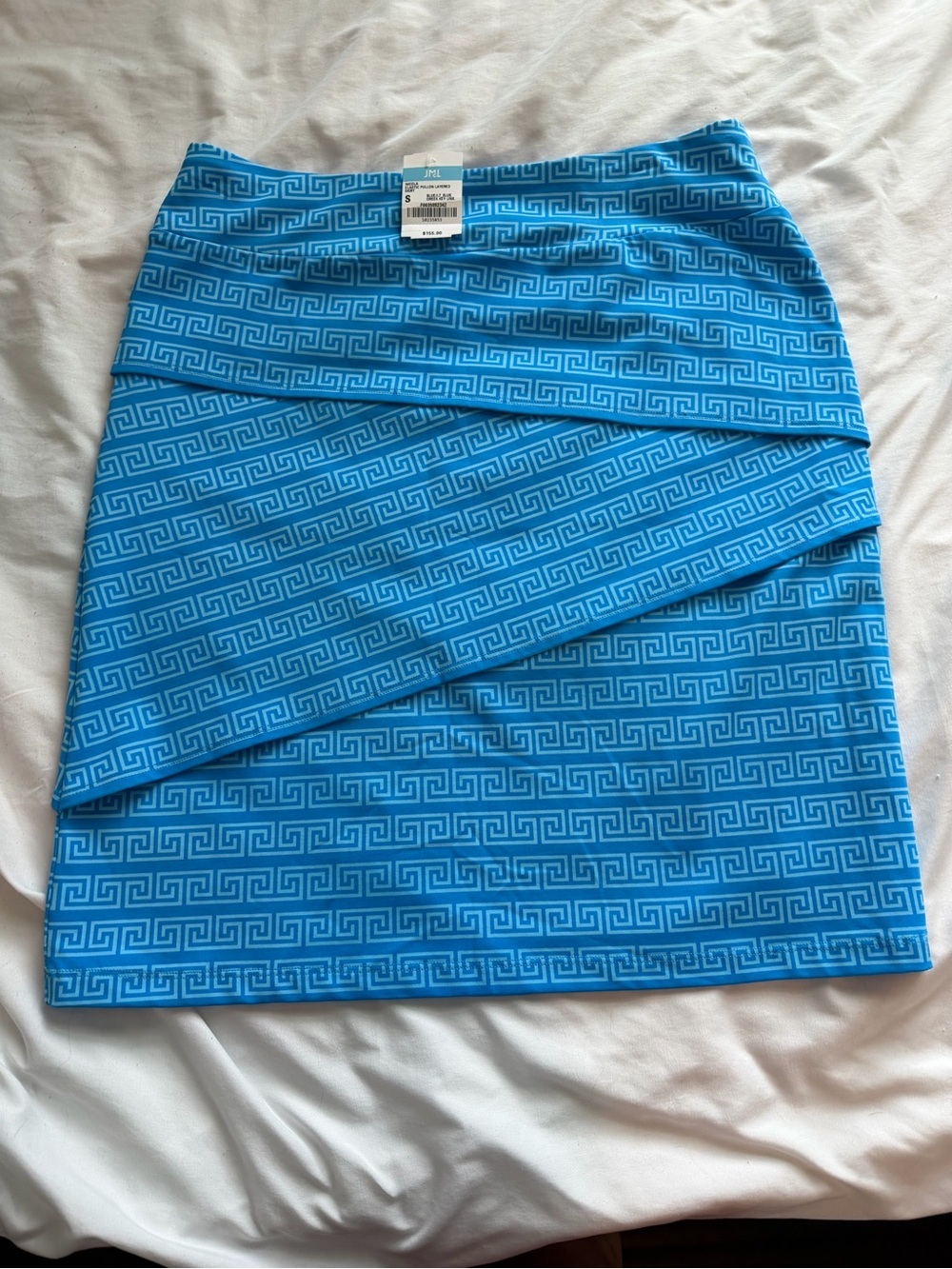 J. McLaughlin Catalina Cloth Tiered Straight Skirt Blue Geometric Small NWT $155 - Picture 2 of 6